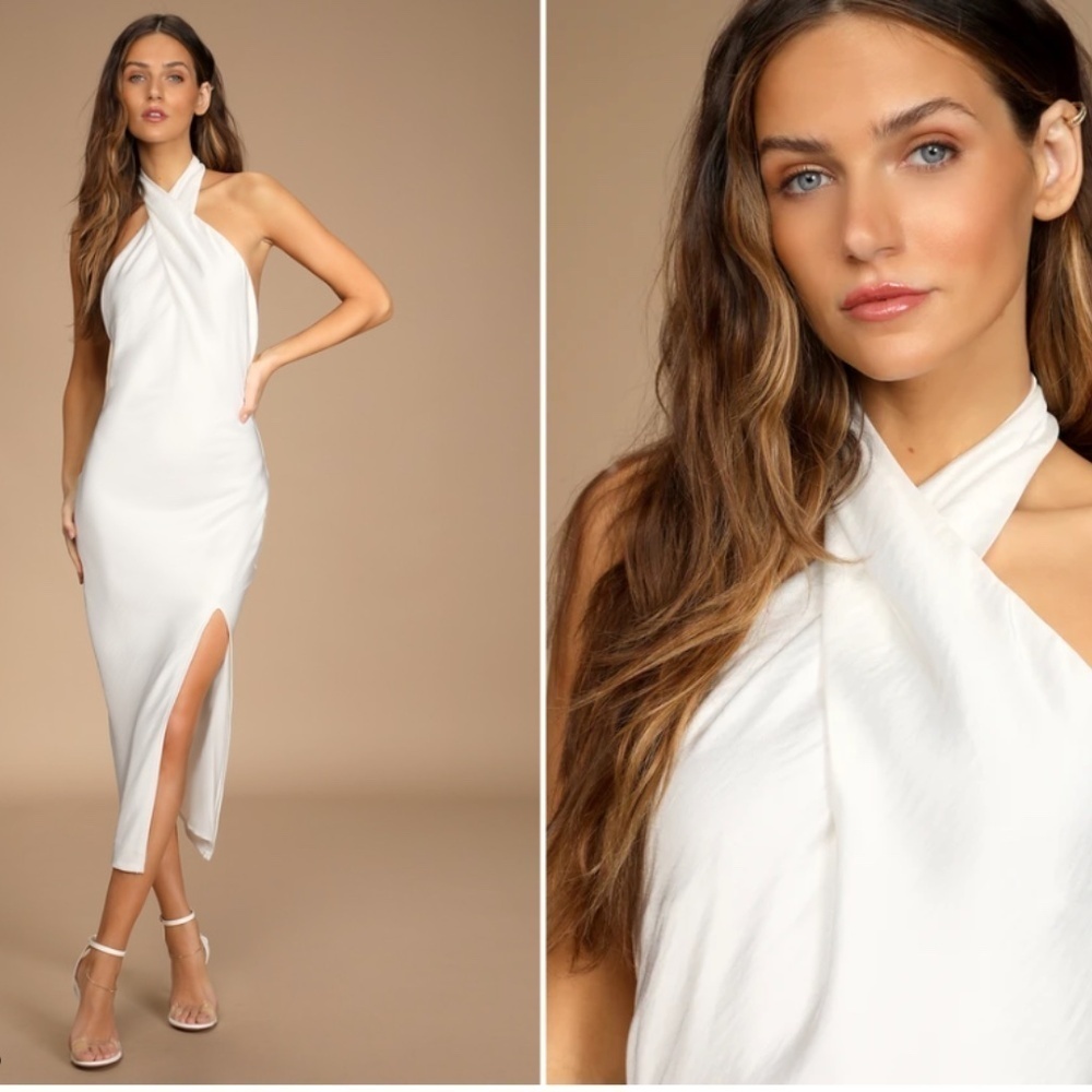 LULU's Bridal Engagement Bachelorette Elegant Sexy Open Back Chic Midi Dress
